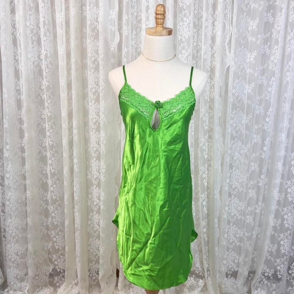 Vintage‎ '90s Secret Treasure Green Satin Slip Dress Nightgown Women M Fairycore
